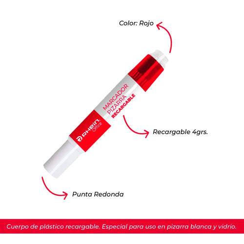 Marcador Pizarra Recargable Punta Redonda Rojo 4G