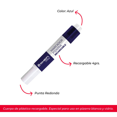 Marcador Pizarra Recargable Punta Redonda Azul 4G