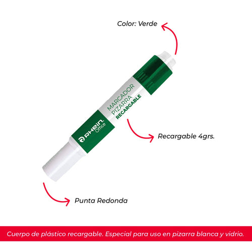 Marcador Pizarra Recargable Punta Redonda Verde 4G