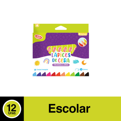 Lápiz Cera Triangular 12 Colores