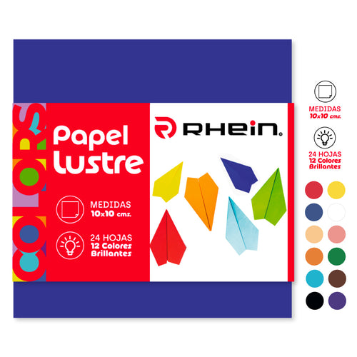 Papel Lustre Fajo 10X10 Cms 24 Hojas 12 Colores