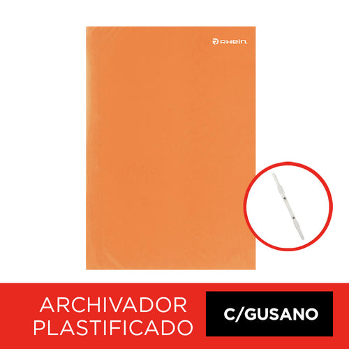 Archivador Plastificado Naranja Con Gusano