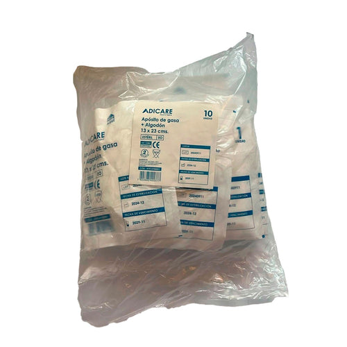 Apósito De Gasa Tejida Algodon Esterilizada 13x23 Cm Bolsa 10 Un