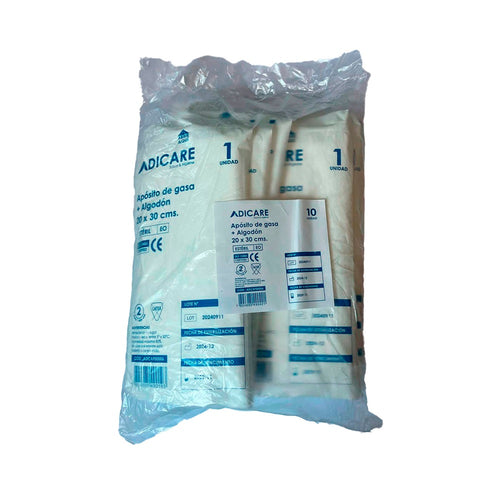 Apósito De Gasa Tejida Algodon Esterilizada 20x30 Cm Bolsa 10 Un