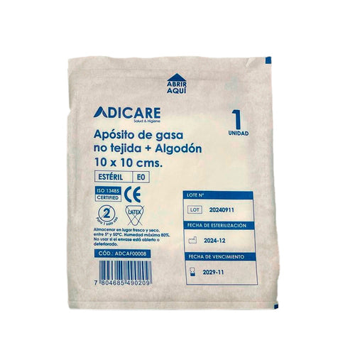 Apósito De Gasa No Tejida Algodon Esterilizada 10x10 Cm Bolsa 10 Un