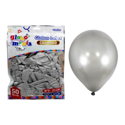 Globo N° 9 Perlado Plateado 50 Un