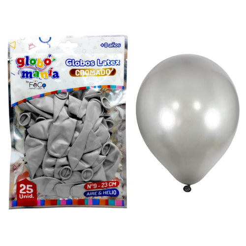 Globo N° 9 Perlado Plateado 25 Un
