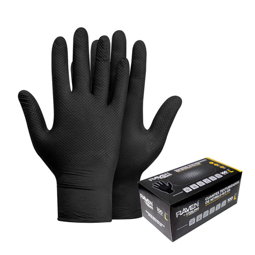 Guantes Nitrilo Raven Texturizado Negro