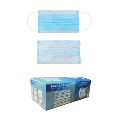 Mascarilla Desechables 3 Pliegues Celeste 50 Un