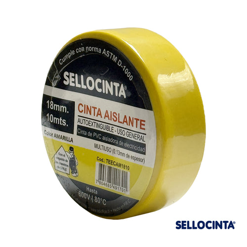 Cinta Aislante Eléctrica Amarillo 18 Mm X 10 Mt