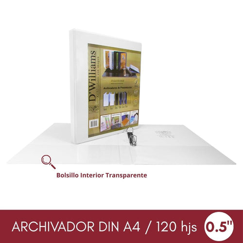 Archivador Catálogo A4 2 Aros 0.5 Blanco 120 Hojas