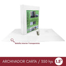 Archivador Catálogo Carta 2 Aros 1.5 Blanco 370 Hojas