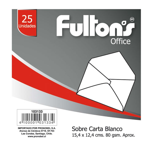 Sobre Carta Blanco 80 Gr 15.4X12.5 25 Un