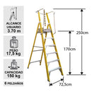 Escalera Fibra De Vidrio Plataforma Con Baranda Doble 6 Peldaños Magna