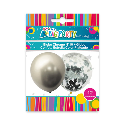 Pack Globo Chrome Plateado + Confeti Estrella Plateada Big Party