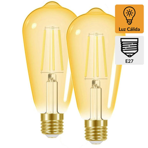 Pack 2 Ampolletas Led 6.7 Kw E27 600 Lm Luz Calida