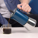 Cafetera Moka 6 Tazas 300 Ml Acero Inoxidable Azul