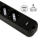 Alargador 3 Tomas + Usb A + Usb C 3 Mt Negro