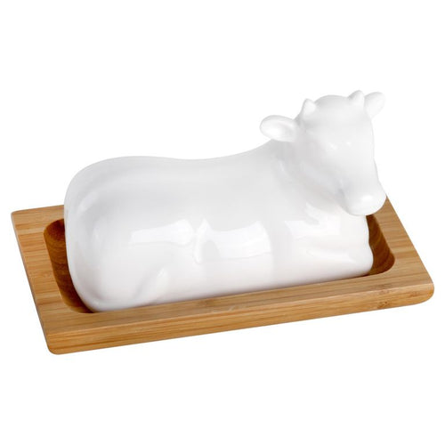 Mantequillera Vaca Porcelana Blanca con Base