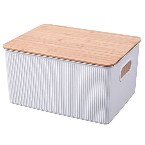 Caja Plastica con Tapa Bambu 29.5x23x38.5 cm 23 l Blanco