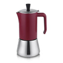 Cafetera Moka 6 Tazas 300 Ml Acero Inoxidable Rojo