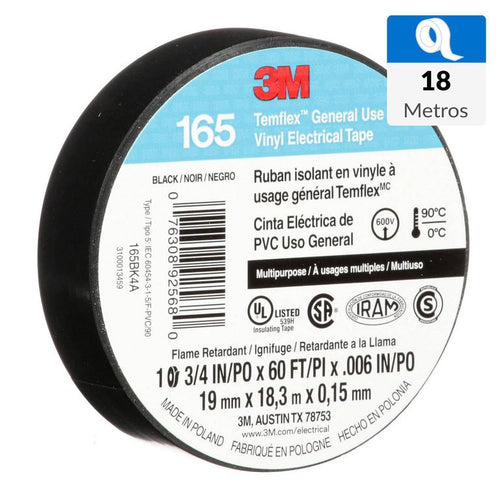 Pack Cinta Aisladora Electrica Uso General 19 Mm X 18 M Negr