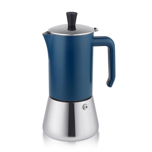 Cafetera Moka 6 Tazas 300 Ml Acero Inoxidable Azul