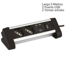 Alargador 2 Tomas Schuko + 2 Puertos Usb 2M Blanco/Negro