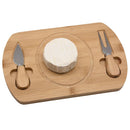 Tabla Para Cortar Queso + 2 Cuchillos De Bambu 18X28 Cm Cafe