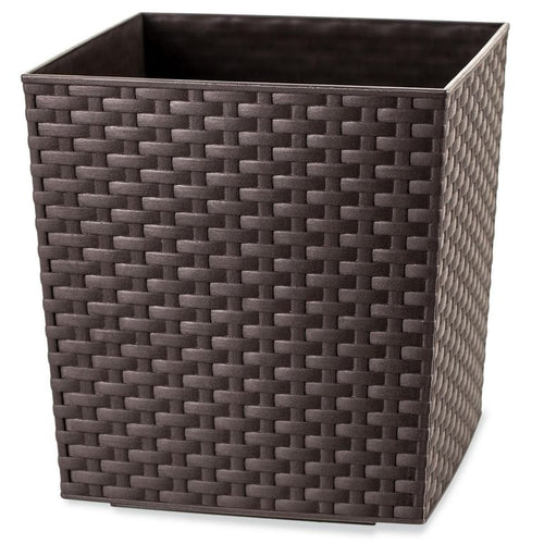 Macetero Estilo Ratan Cuadrada De Plastico 24X25.5 Cm Marron