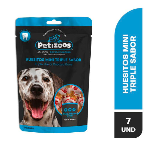 Snack para perros huesitos mini triple sabor 7 dias 85 gr