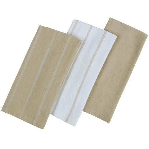 Set 3 Paños De Cocina Rectangular 40X60 Cm Liso Taupe/Blanco