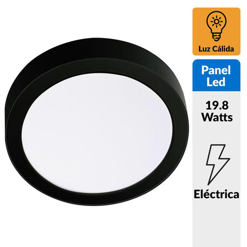 Panel Led Sobrepuesto Circular Negro 18W Luz Calida