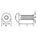 Perno cabeza boton M3 x 16 mm c/tuerca pavonado negro 4u