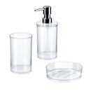 Pack 3 dispensador+vaso+jabonera transparente