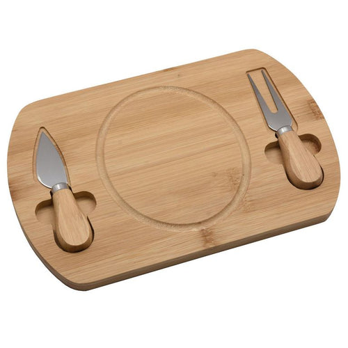 Tabla Para Cortar Queso + 2 Cuchillos De Bambu 18X28 Cm Cafe