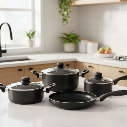 Bateria de cocina 7 Piezas Aluminio Antiadherente Negro