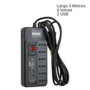 Alargador Interruptor On Off 2 Usb 6 Toma(S) 3 M Negro