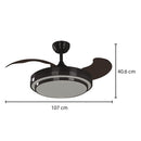 Ventilador De Techo Negro Con Aspas Retractiles Y Luz Led Regulable
