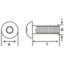 Perno cabeza boton M2 x 12 mm c/tuerca pavonado negro 4u