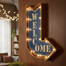 Letrero Led Flecha Welcome Azul 61x5.5 cm
