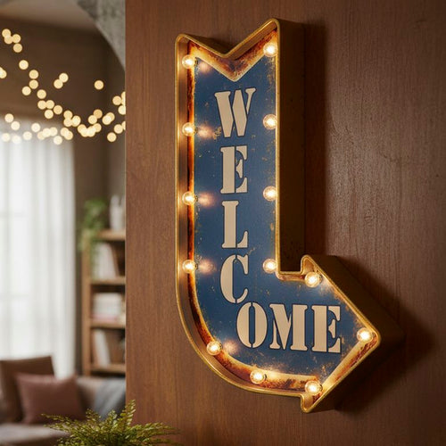 Letrero Led Flecha Welcome Azul 61x5.5 cm