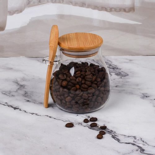Frasco con Cuchara Bambu Vidrio 470 ml