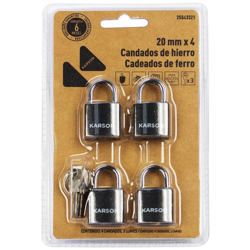 Set Candados 4 unidades 20 mm Bronce con Llaves