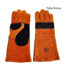 Guante Soldador Reforzado De Cuero Talla Unica Naranjo/Negro
