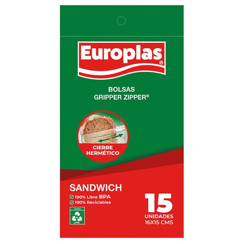 Bolsas Sandwich Europlas Gripper Zipper 500 Ml 15 Unidades