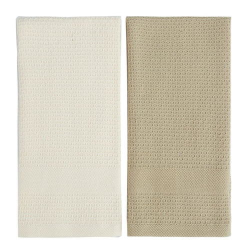 Set 2 Panos de Cocina Rectangular 40x60 cm Waffle Taupe/Blanco