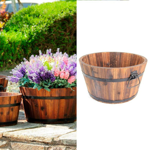 Macetero De Madera Tipo Barril
