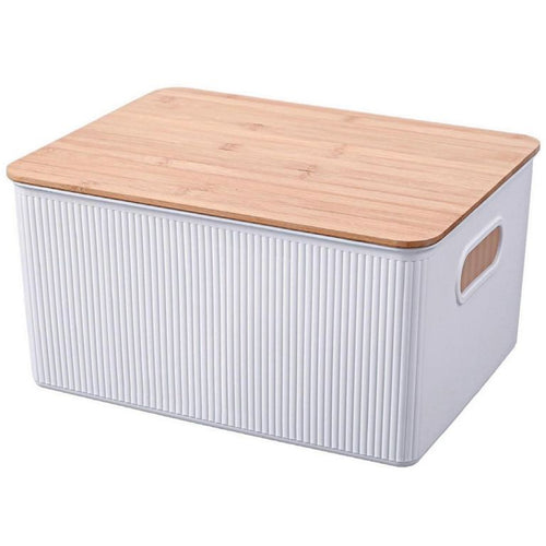 Caja Plastica Con Tapa Bambu 29.5X16X38.5 Cm 16 L Blanco