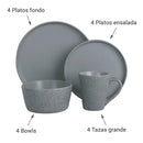 Juego de Loza 16 Piezas Ceramica Marmol Gris